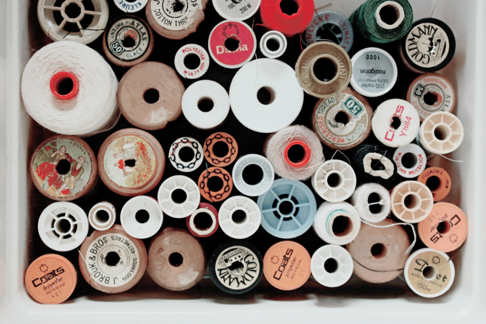 collection of thread spools from above