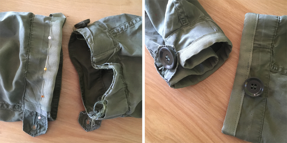 Invisible mend on a jacket before and after photos