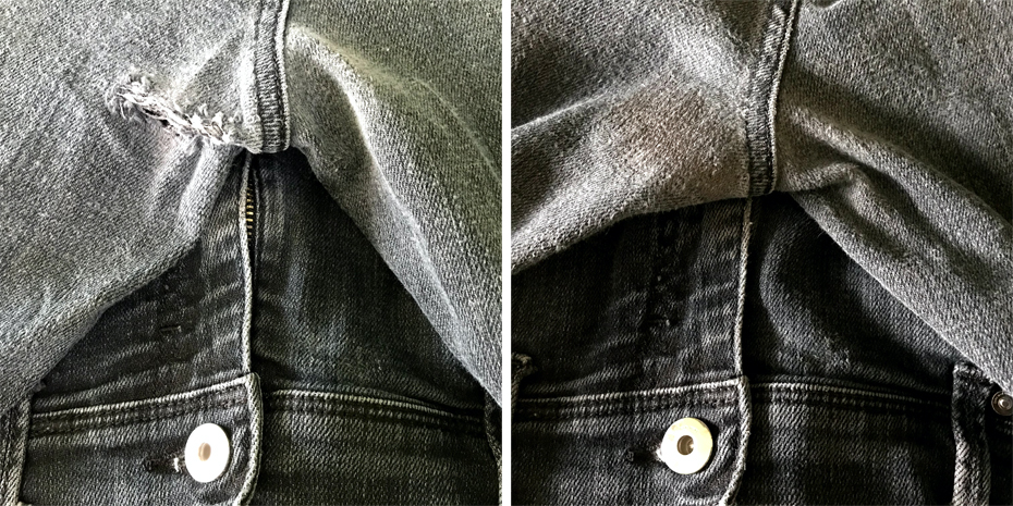 Denim darn before and after photos